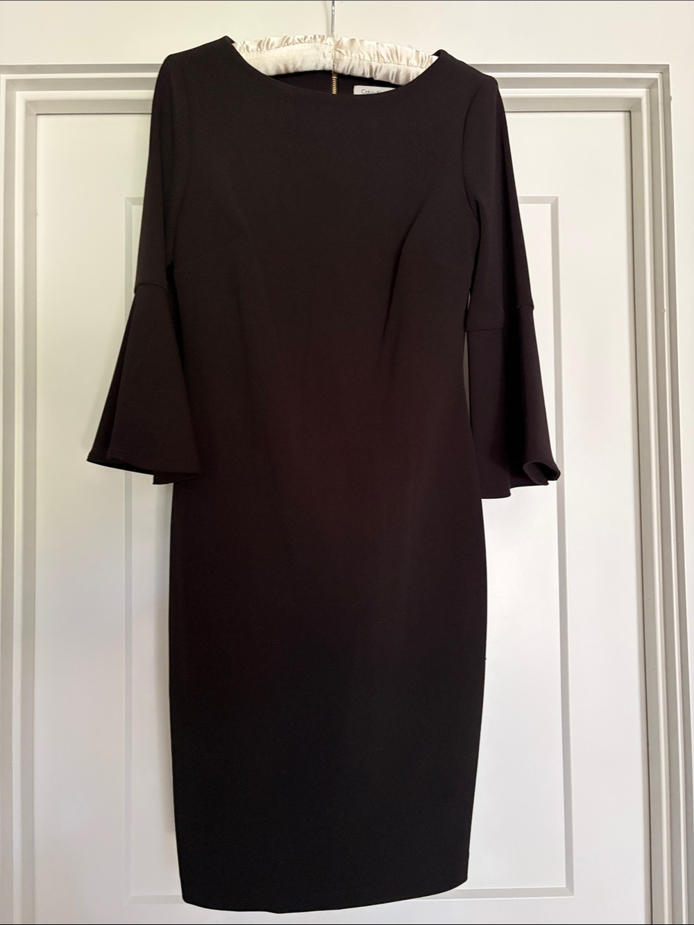 Elegant Black Calvin Klein Bell-Sleeve Sheath Dress